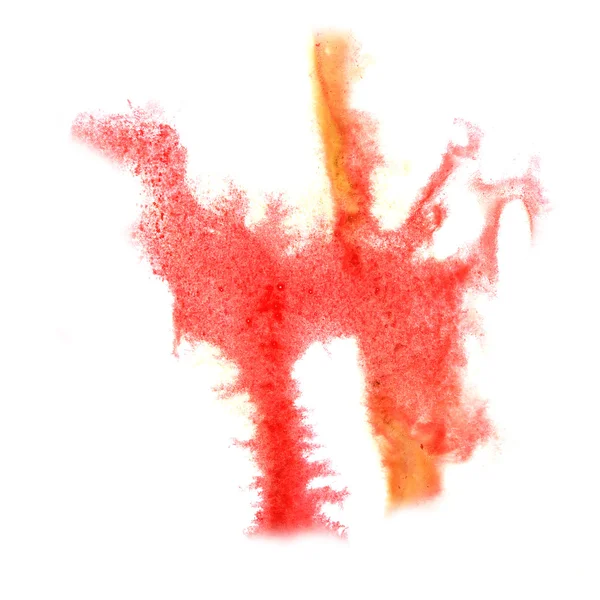 Tinta vermelho laranja blot splatter fundo isolado na mão branca p — Fotografia de Stock