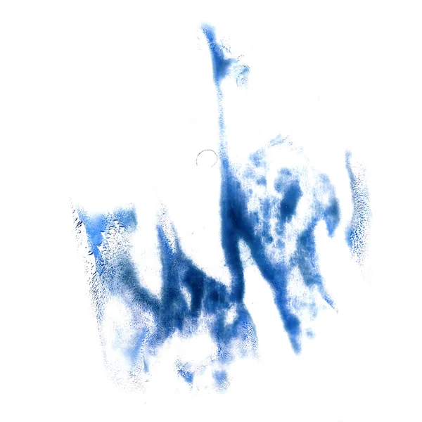 Plama z akwarela niebieska farba obrysu akwarela na białym tle — Zdjęcie stockowe