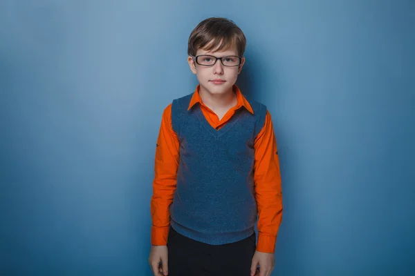 European-looking boy of ten years in glasses award portrait on g — Stock Photo, Image