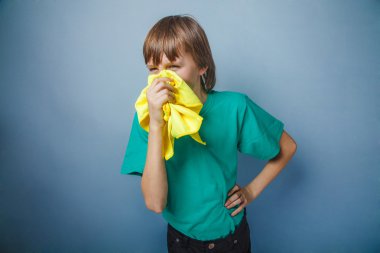 Çocuk, genç, on iki yıl içinde yeşil tişört, mendil