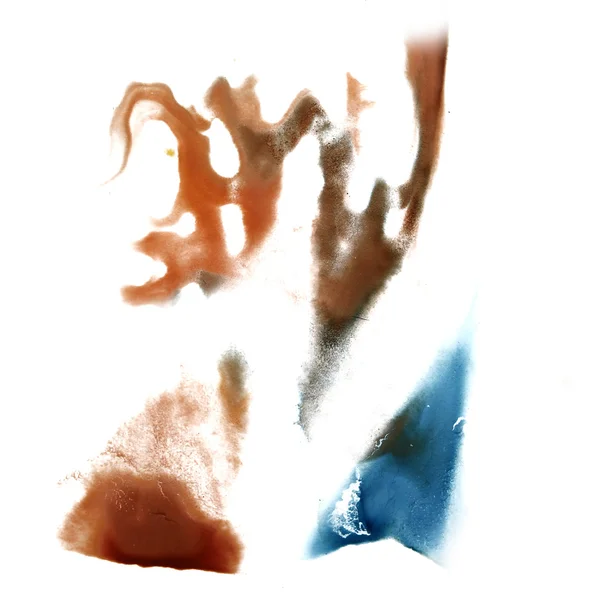 Abstraktní rukou hnědé, modré nakreslené akvarel skvrnou urazit Rorschach — Stock fotografie