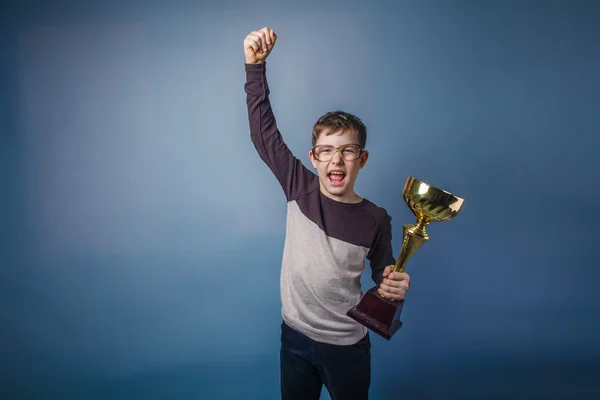 Boy teenager European appearance in sunglasses in brown hair jac — Stock Photo, Image