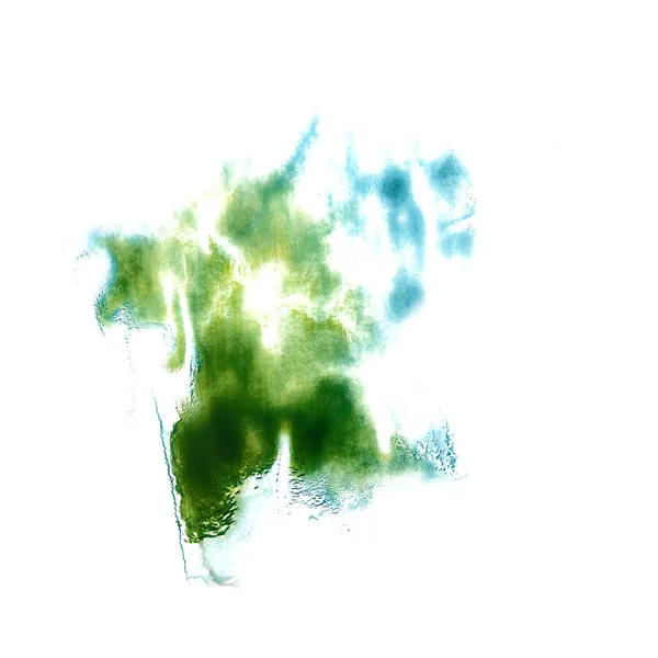 Leke mavi, yeşil suluboya boya kontur sulu boya isolat ile — Stok fotoğraf