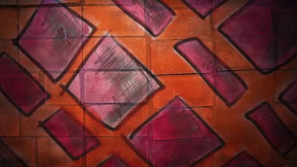 Video Bewegung Graffiti Quadrat Ornament Nachtlicht bewegt sich entlang der Wand abstrakten Hintergrund Muster hd 1920x1080 — Stockvideo