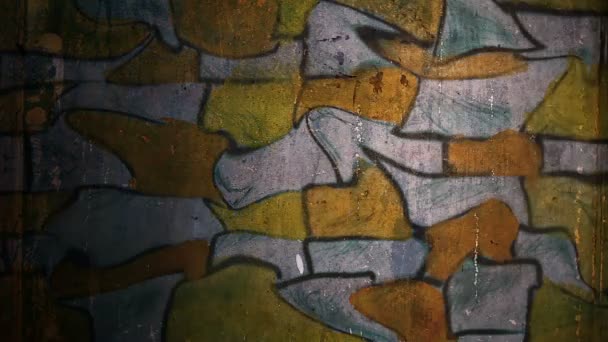 Video pohyby graffiti cihly, zděná křivka nerovnoměrná struktura ozdobných nočních světel se pohybuje po stěně abstraktní základní vzorek HD 1920x1080 — Stock video