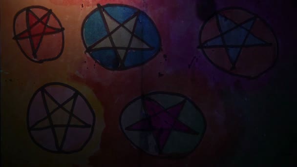 Video motion graffiti Star   of David symbol circle ornament night light moves along the wall abstract background  pattern hd 1920x1080 — Stock Video