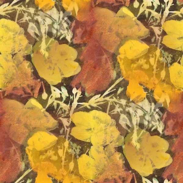 Amarillo sin costuras, manchas marrones textura fondo papel pintado golpeo — Foto de Stock