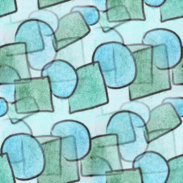 Άνευ ραφής μπλε κύκλοι, πράσινα τετράγωνα σχήματα υφή φόντου — Φωτογραφία Αρχείου