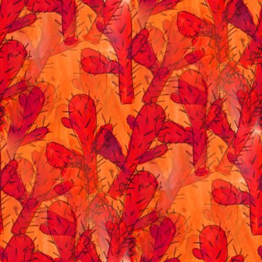 sorunsuz doku pembe kaktüs suluboya çiçek duvar kağıdı