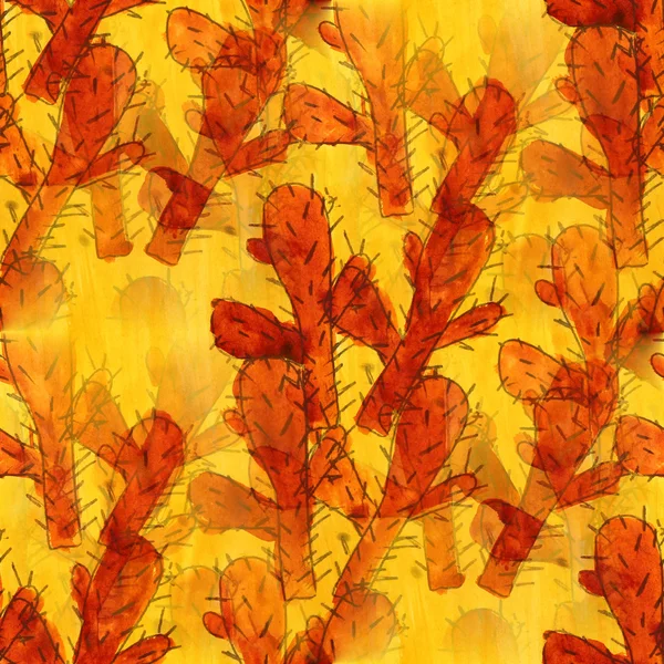 Kwiaty w akwarela tapeta tekstura pomarańczowy kaktus — Zdjęcie stockowe