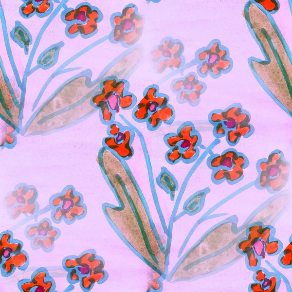 Texture senza soluzione di continuità arancione, foglie verdi acquerello fiori wallpa — Foto Stock
