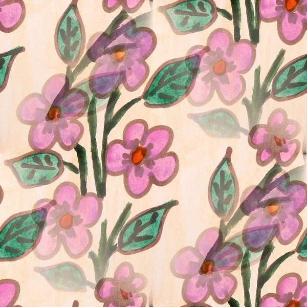 Textura sin costuras naranja, hojas púrpura acuarela flores wallp —  Fotos de Stock