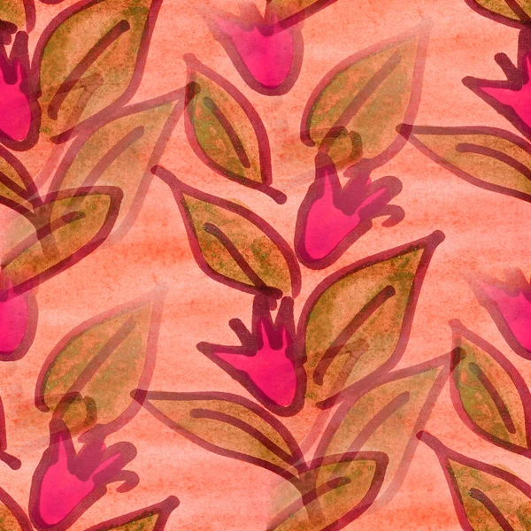 Textura sin costuras campanas rosadas acuarela flores papel pintado —  Fotos de Stock