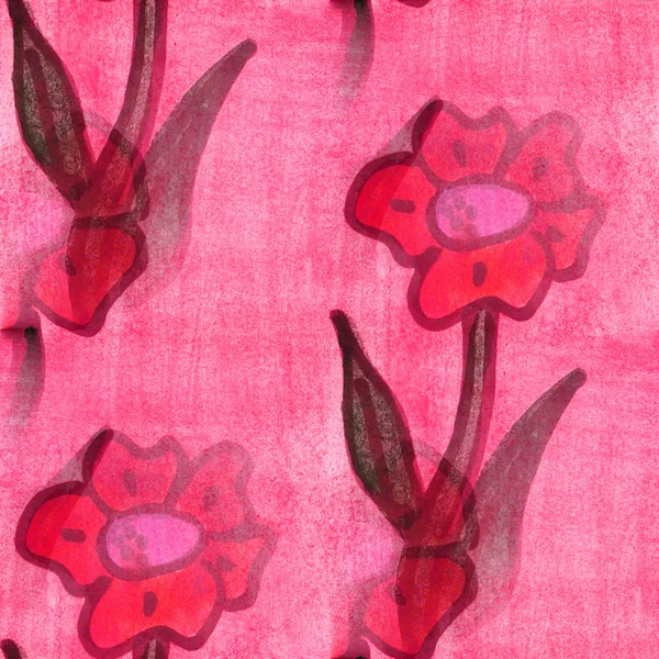 粉红色的无缝纹理嫩叶水彩花卉壁纸 — 图库照片