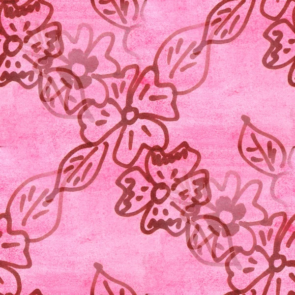 Textura inconsútil rosa hoja acuarela flores papel pintado —  Fotos de Stock