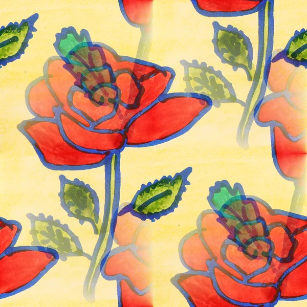 Nahtlose Textur rote Rosen Aquarell Blumen Tapete — Stockfoto