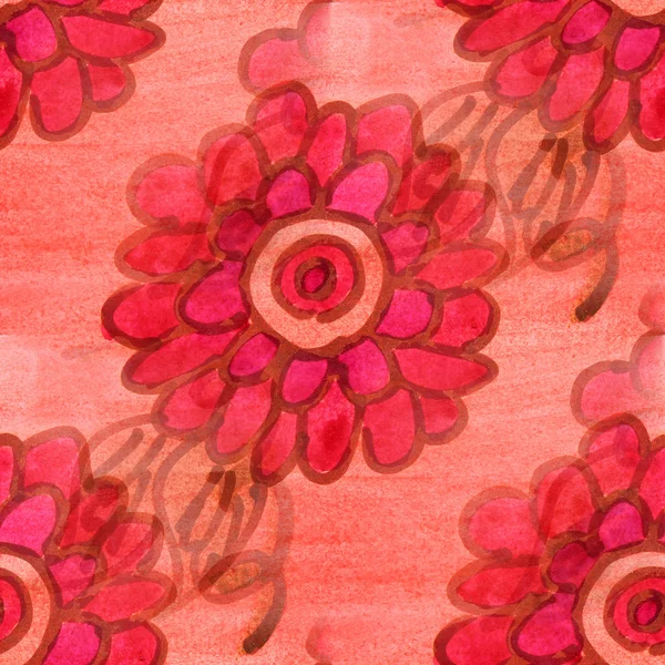 Textura sin costuras rojo, hojas amarillas acuarela flores wallpape —  Fotos de Stock