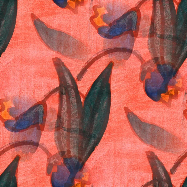 Textura sin costuras azul, hojas amarillas acuarela flores wallpap —  Fotos de Stock