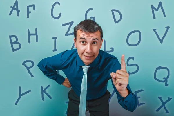 Man male teacher businessman raised his finger up the alphabet l — Stockfoto