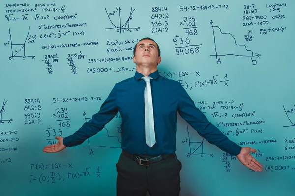 Profesor aprendido profesor brazos extendidos buscando la ciencia m —  Fotos de Stock