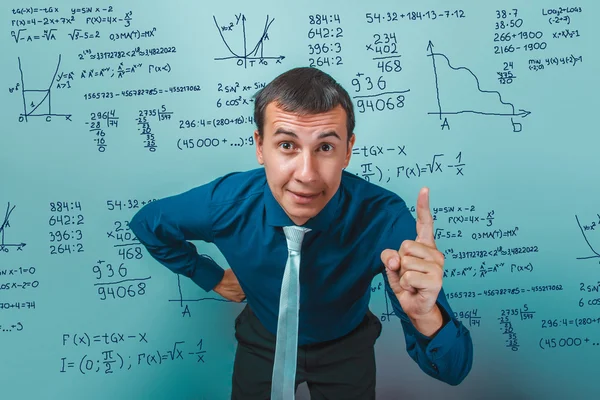 Teacher scientist science professor raised his finger up the ide — Stockfoto