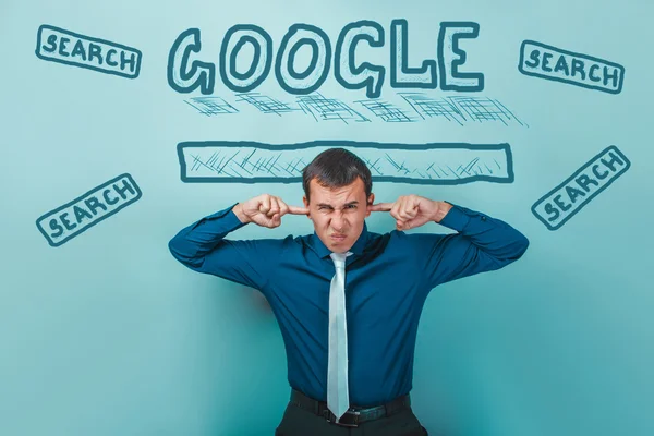 Uomo coperto le orecchie non sentirà nell'infograp di ricerca di Google — Foto Stock