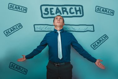 man businessman arms outstretched serious internet search Google