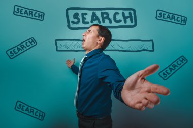 man businessman arms outstretched shouting stands sideways major