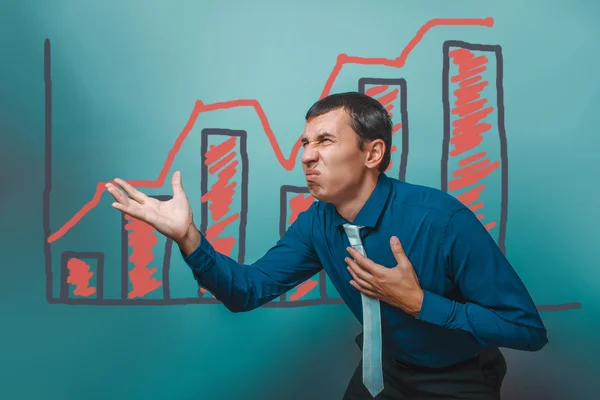 Man businessman displeased disgusted gesture graph growth busine — Stockfoto