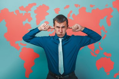 man male teacher Professor businessman covering his ears with fi