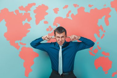 man male teacher Professor businessman covering his ears with yo