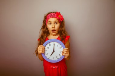 a girl of seven European appearance  haired child in a bright dr