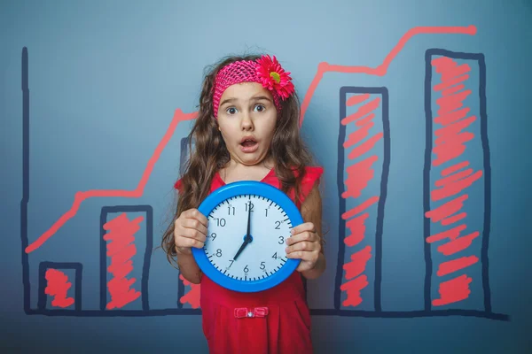 Ein Mädchen von sieben europäischem Aussehen Brünette traurige Sache hält fin — Stockfoto