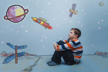 çocuk genç Avrupa görünüm Brown bir blac sırtını döndü