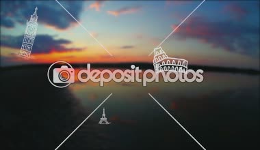 Eyfel Kulesi Big Ben yazıtlar sinek arka plan günbatımı gezisi sembolleri kroki