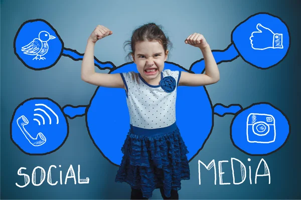 Redes sociales infografías conjunto bosquejo adolescente chica apretado — Foto de Stock