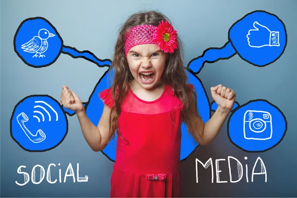 Redes sociales infografías conjunto bosquejo adolescente gritando ang — Foto de Stock