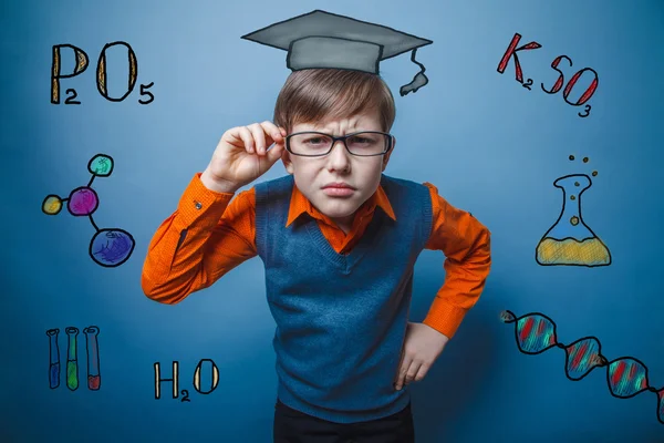 Profesor química adolescente estudiante él piensa el gafas seri —  Fotos de Stock