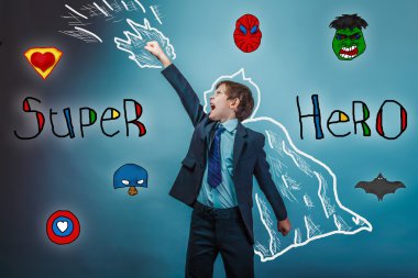 onun elleri süper güç işadamı ph uçan süper kahraman çocuk kaldırdı