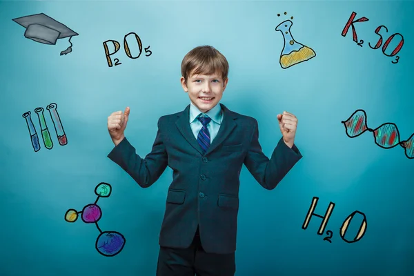 Вчитель хлопчик хімія підліток студент бізнесмен радість перемоги — стокове фото
