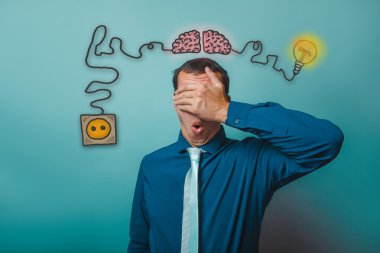 businessman hand man closed his eyes and opened his mouth in ama