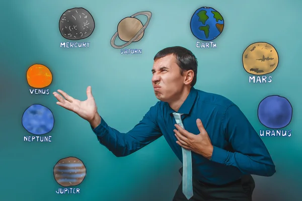 Nausea a businessman reached out wrinkled aversion planets of th — Stock Photo, Image