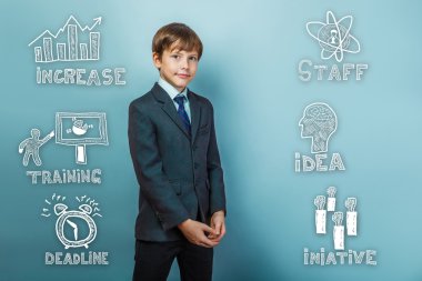 Successful businessman teenage boy standing with hands clasped s
