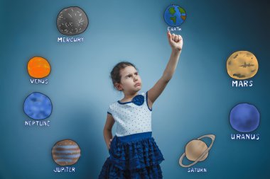 Teen girl holds finger grave Planet Earth Solar System Astronomy