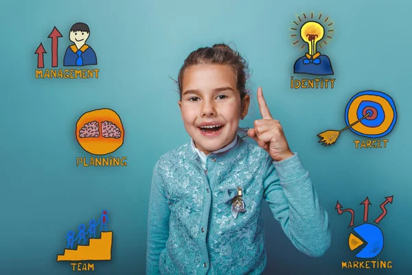 Girl raised her thumb up and laughing collection of business ico — Stockfoto