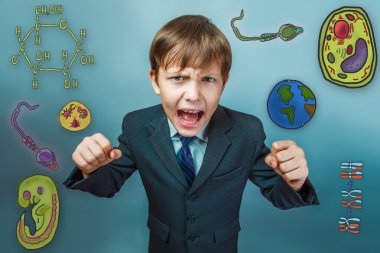 boy screaming businessman clenched fists opened his mouth to fig