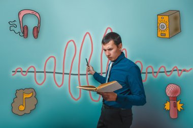 man in shirt and tie business style of reading the book and poin