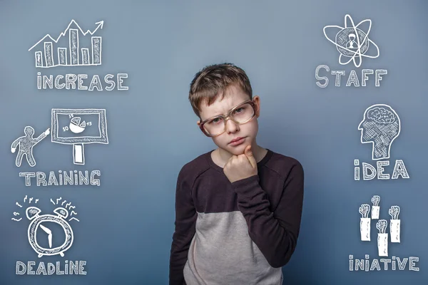 Teen boy with glasses thoughtful portrait sketch icons set busin — Φωτογραφία Αρχείου