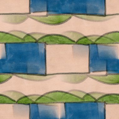 Seamless green beige blue ornament wallpaper watercolor