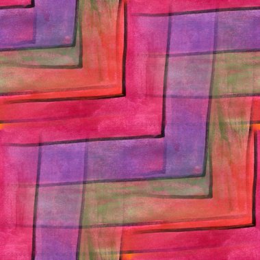 Seamless red purple wave curves stripes cubism abstract watercolor handmade wallpaper